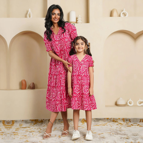 Nitesh Textile Printed Mother & Daughter Dress Twinning Set Price