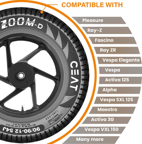 CEAT 102074 ZOOM D TL 54J 90/90-12 Front Rear Two Wheeler Tyre