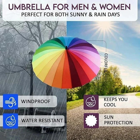 MOONZA Rainbow Multi-Color Rainbow Umbrella for Girls Rainbow Umbrella  for Men Rainbow Umbrella Big Size Umbrella