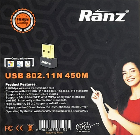 Ranz 450 Mbps Wireless Nano USB Wi-Fi Receiver USB Adapter