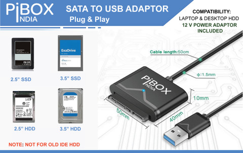 pibox india USB to SATA with 12V DC adapter for SSD/HDD