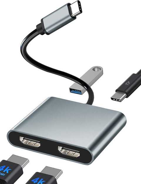 microware USB C to Dual HDMI Adapter, USB C Splitter Monitors Extended  Display for Dual Monitors,Type C HDMI Hub Multiple Monitors for