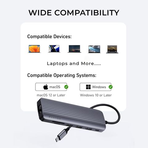 Bestor Bestor 7-in-1 USB-C Hub Multiport Adapter with HDMI, 87W PD, 100Mbps ...