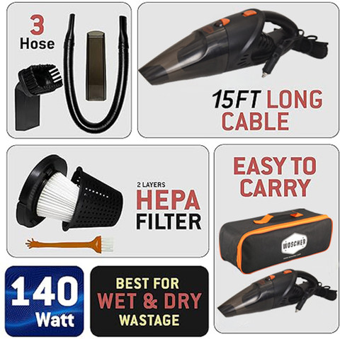 Woscher 2003|140W Vacuum Motor & 5000 PA Powerful Suction| 15 Ft