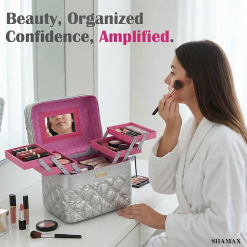 Shamax Cosmetic Bridal MakeUp Box Trousseau Box Vanity Beauty Case