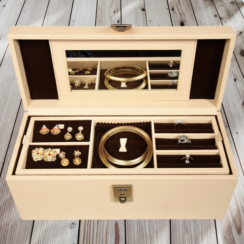 Stones Bridge PU Leather Jewelry Box With lock Lock Vanity Box
