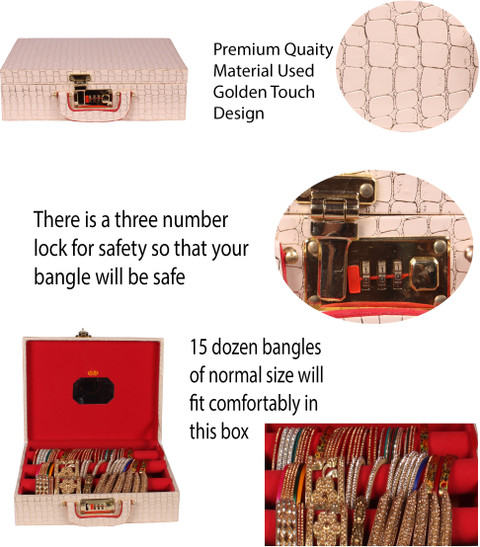 N A PURSE Wooden 1Piece Three Rod Bangle Storage Box with Lock