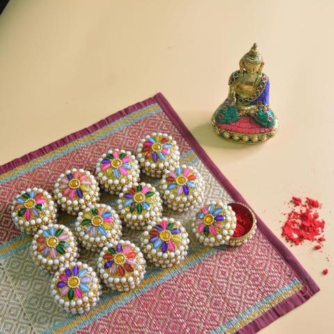 Santarms Handmade Golden Small KumKum Box Handcraft Sindoor Box Sindoor  Dibbi (Set Of 12) kumkum box, sindoor box, kumkum dabbi Vanity Box