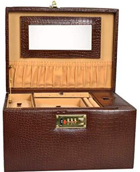 Stones Bridge Leather Jewelry Box for Women   Trays, Lock