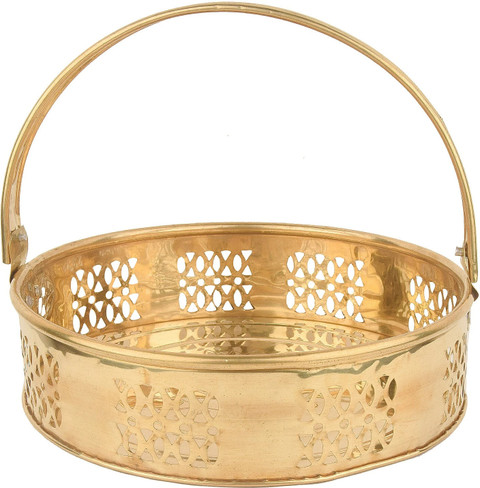 DreamKraft Brass Pooja Flower Basket (8x4IN, Gold) Brass Vase