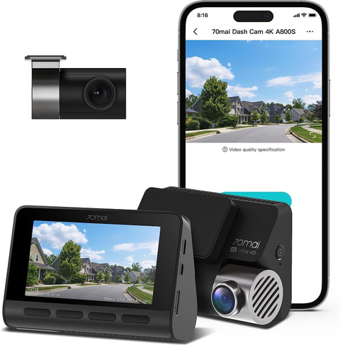 70MAI A800S 4K Dual Channel,2160P Front&1080P Rear,GPS Logger,5GHz