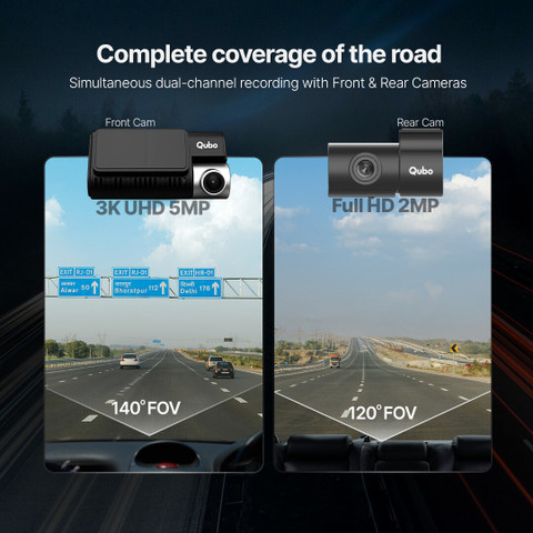 Qubo Smart Dashcam Pro 3K Rear| 5MP 2MP| Sony STARVIS