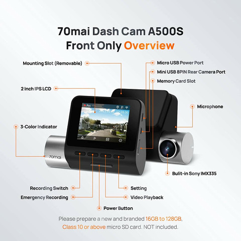 70MAI Pro Plus+ A500S, 2.7K Resolution,Built-in GPS Logger