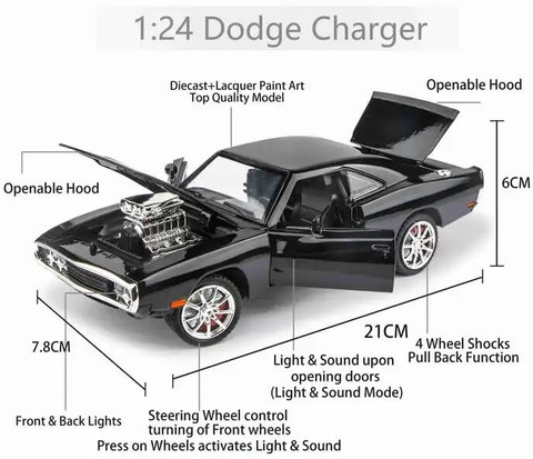 Galactic 1: 32 die-cast the fast and the furious alloy metal dodge charger  model classic cars toys for kids pull back with open able doors, engine
