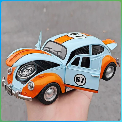 AHBHT 1:18 Beetle Vintage Die Cast with Light Sound Pullback Openable Door  Cars Toy