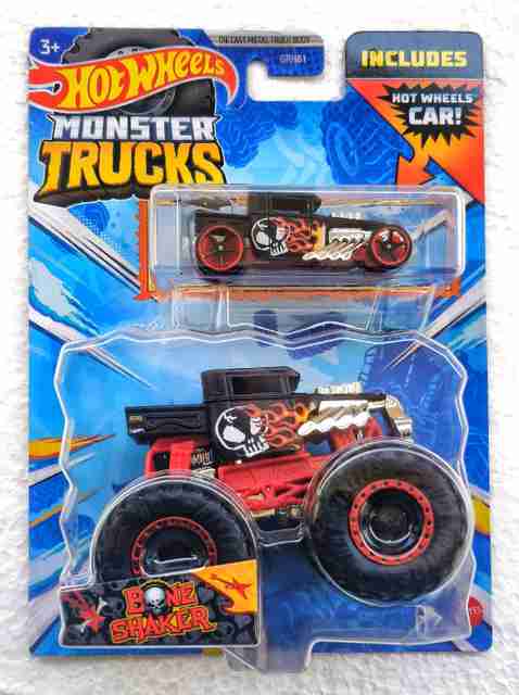 HOT WHEELS MONSTER TRUCKS,BONE SHAKER,INCLUDES ONE CAR,DIE-CAST