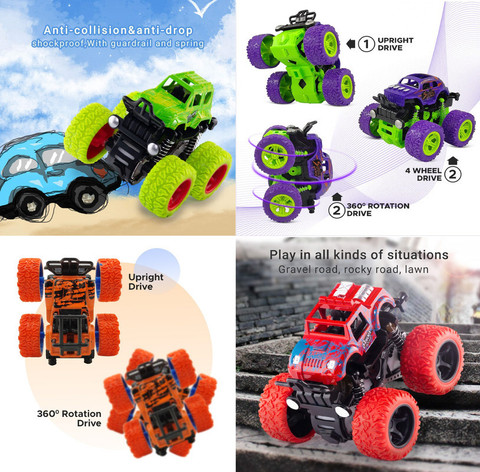 HappyBive Push and Go 4WD 360 Degree Mini Monster Truck Friction Powered  Car for Kids H15