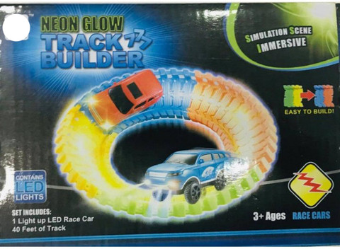 TOYOMAA 40 Pieces Mini Neon Glowing tracks with One Mini Car Toy