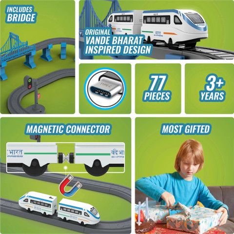 BOOGYWOOGY Vande Bharat Toy Train 49 Pcs USB Engine DIY