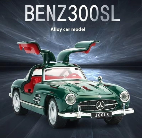 Modèle Réduit Voiture Vintage Mercedes-Benz 300SL - Échelle 1:24 - Vert Clair - Métal