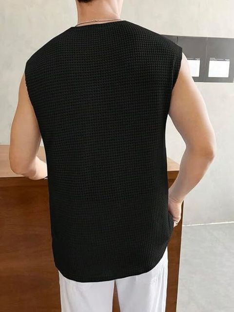 AZIZAN Men Black Cotton Blend Round Neck T-Shirt - Image 3