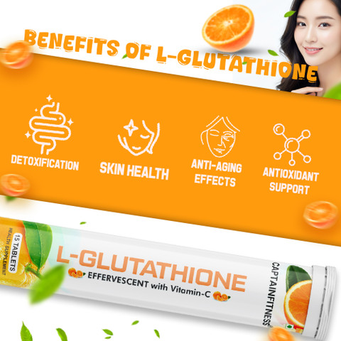 l glutathione and vitamin c tablets uses CaptainFitness L-Glutathione effervescent with vitamin-c tablet  (orange)|Glowing skin|-(232) Price in India