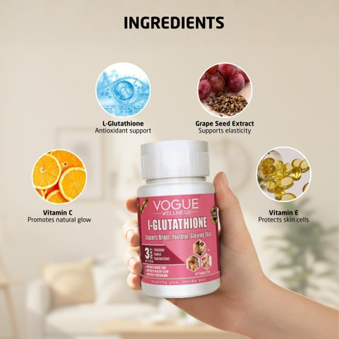 VOGUE WELLNESS l Glutathione Vitamin C Tablet For Radiance Skin Whitening,  Glowing & Clear Skin Price in India