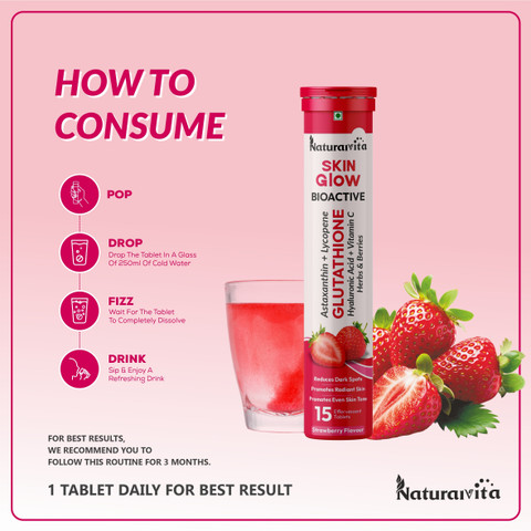 glutathione drink tablets NaturalVita 500mg Glutathione & Vitamin C for Healthy Radiance, Bright & Glowing, Skin Glow Price in India