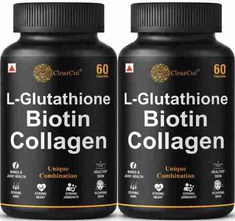 Clearcut Double Glutathione Capsule Biotin collagen for skin brightening  Price in India - Buy Clearcut Double Glutathione Capsule Biotin collagen  for skin brightening online at Flipkart.com