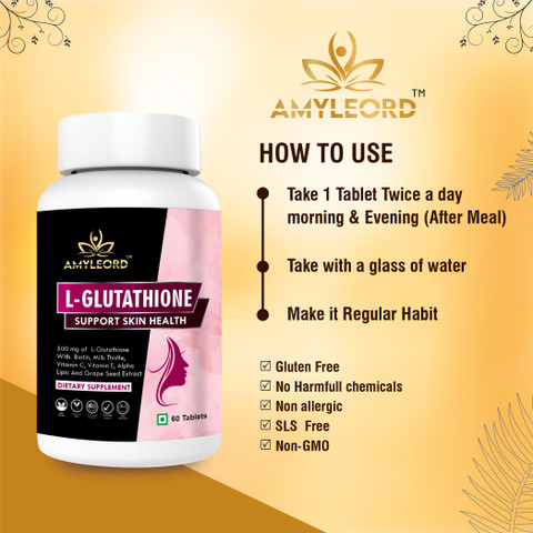 Amyleord L-Glutathione Tablet 1000mg with Vitamin C&E, Biotin, Grape Seed  for Skin Glow Price in India