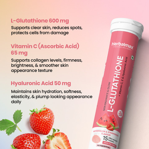 Herbal max L-Glutathione Skin Glow Effervescent Tablet 600mg for Clear &  Youthful Skin Price in India