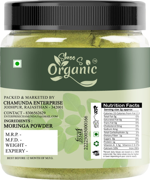 SHREE S ORGANIC Pure Moringa Powder 100g – Natural Superfood Immunity  Booster Rich in Iron