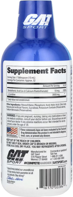 GAT Essentials Liquid L-Carnitine 3000MG Drink ( Green Apple) 32 SERVINGS  Price in India