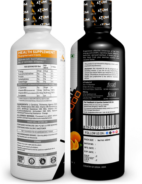 AS-IT-IS Nutrition ATOM L- Carnitine 3000mg Liquid, Convert Fat into  Energy, Orange Flavour Price in India - Buy AS-IT-IS Nutrition ATOM L-  Carnitine 3000mg Liquid, Convert Fat into Energy, Orange Flavour online