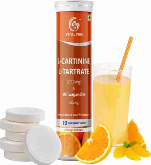 VITAL VIBE L-Carnitine Tartrate 2000mg+Ashwagandha Effervescent, Fat Burner-Energy Booster Price in India