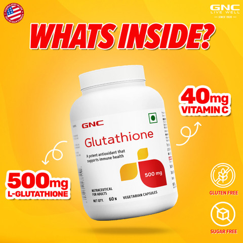 GNC Glutathione 500mg For Clear & Radiant Skin | For Men & Women | 60  Capsules Price in India - Buy GNC Glutathione 500mg For Clear & Radiant  Skin