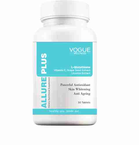 white allure glutathione VOGUE WELLNESS Allure Plus Glutathione Tablets with Vitamin C for Glowing Skin Whitening Tablet Price in India