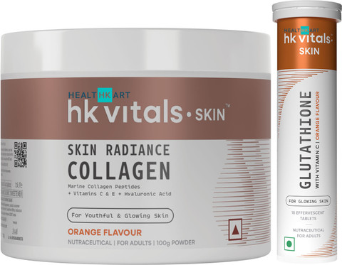 hk vitals glutathione review HEALTHKART hk vitals Skin Radiance Collagen (100g) & Glutathione  Effervescent|Orange Price in India