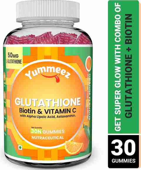glutathione with biotin NATURYZ L-Glutathione with Biotin 2-in-1 Gummies & Vitamin C For Bright  Glowing Skin Price in India