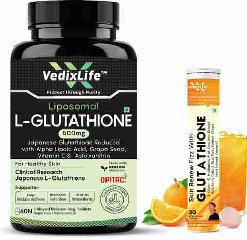 VedixLife Liposomal Glutathione Tablet with Glutathione Effervescent For  Skin Brightening Price in India - Buy VedixLife Liposomal Glutathione Tablet  with Glutathione Effervescent For Skin Brightening online at Flipkart.com