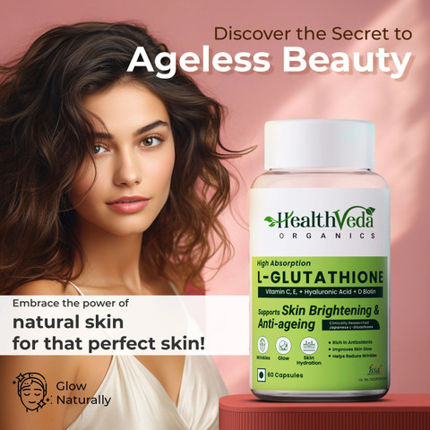glutathione tablets benefits for hair Health Veda Organics Plant Based L-Glutathione Capsule, Antioxidant Support  for Anti-Ageing Price in India