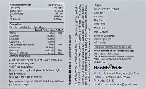 HEALTHPRIDE coenzyme q10 150mg,Vitamin E,L-Arginine,L Carnitine ,Antioxidants,Vitamin D3| VEG Price in India - Buy HEALTHPRIDE coenzyme q10  150mg,Vitamin E,L-Arginine,L Carnitine,Antioxidants,Vitamin D3| VEG online  at Flipkart.com