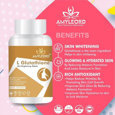 Amyleord L-Glutathione Tablet with Vitamin C&E, Biotin, Grape Seed Extract for  Skin Glow Price in India