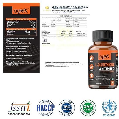 AGE-X L-Glutathione 500mg & Vitamin-C for Clear & Radiant Skin Glow Price  in India - Buy AGE-X L-Glutathione 500mg & Vitamin-C for Clear & Radiant  Skin Glow online at Flipkart.com