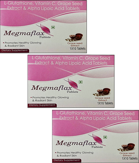 glutathione alpha lipoic acid vitamin c Megma Health Care Megmaflax Tablets L-Glutathione,Vitamin C,Alpha lipoic  Acid,Grape Seed Extract Price in India
