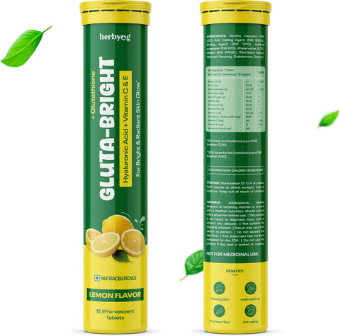 Herbyog Gluta-Bright 600mg L-Glutathione with Vitamin C & E for Glowing  Skin Price in India