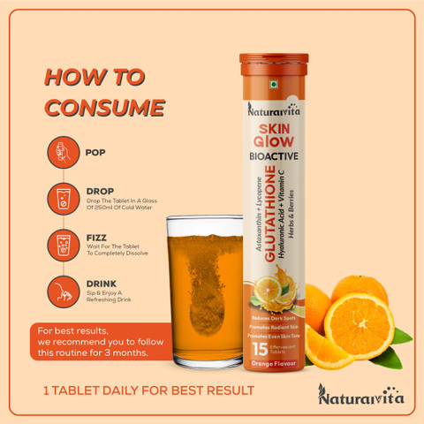 NaturalVita 500mg Glutathione & Vitamin C for Healthy Radiance, Bright &  Glowing, Skin Glow Price in India