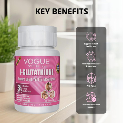 best glutathione supplements vogue Vogue Wellness L Glutathione Tablets Glowing Skin, Reduce Pigmentation &  Clear Skin Price in India