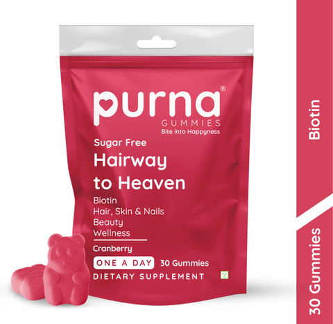 purna glutathione gummies Purna Gummies Sugar Free Biotin Cranberry Flavour Gummy for Hair, Nails, & Skin, 1 daily Price in India