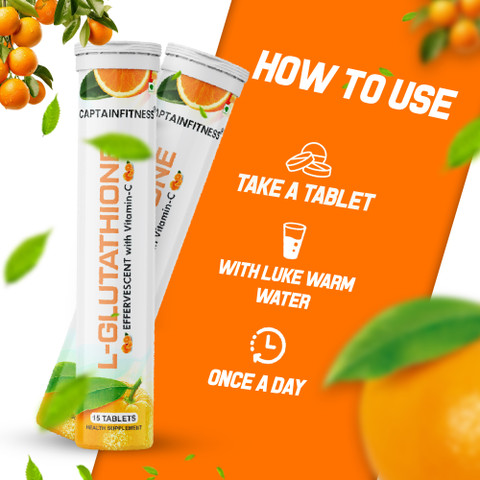 l glutathione and vitamin c tablets uses CaptainFitness L-Glutathione effervescent with vitamin-c tablet  (orange)|Glowing skin|-(145) Price in India